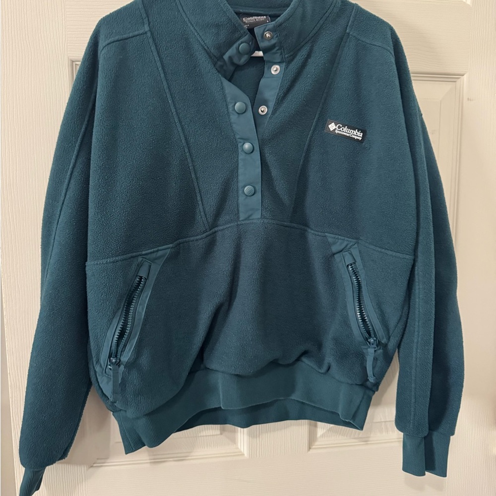 Columbia Teal Green Snap-Placket Fleece Pullover